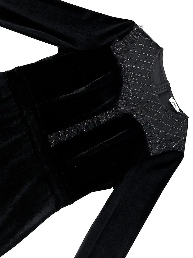 AOMEIDRESS Elegant Black Velvet Dress Tulle Bodycon Evening Party