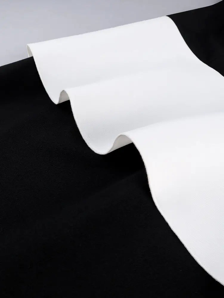 AOMEIDRESS Elegant Black White Colorblock Dress Peplum Floral Detail