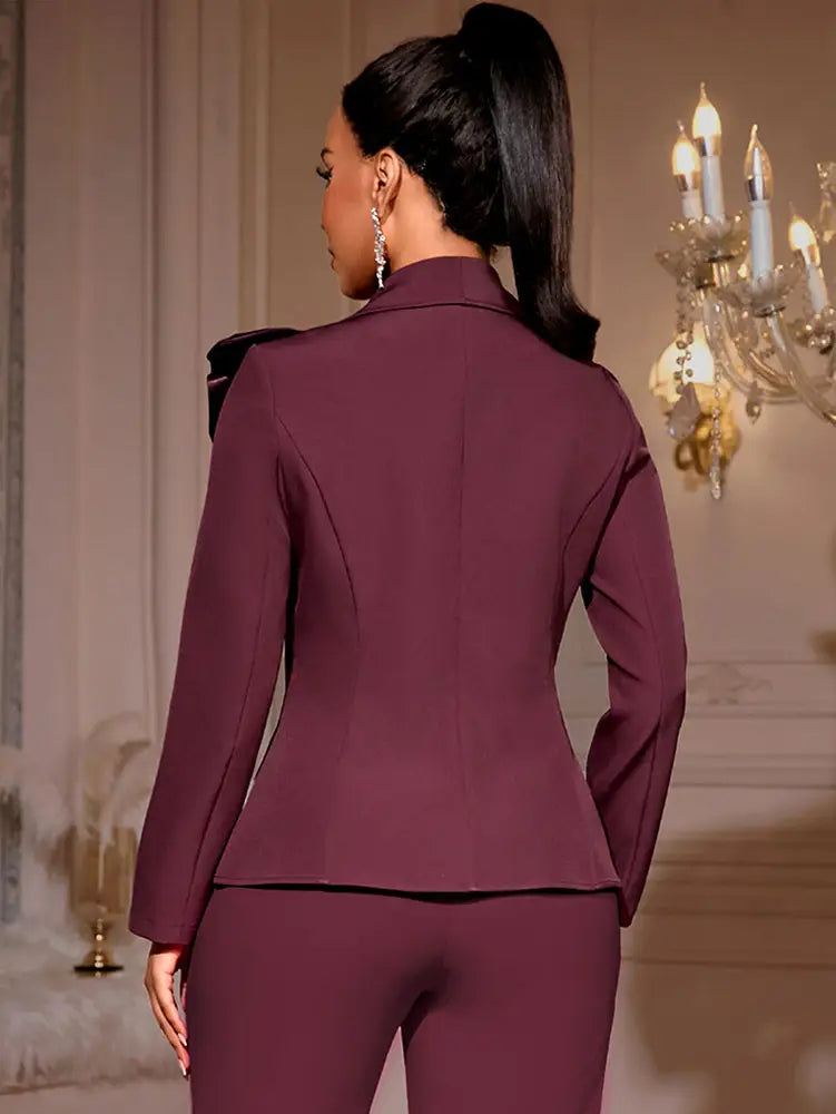 AOMEIDRESS Elegant Blazer Satin Ruffle Long Sleeve Business Jacket