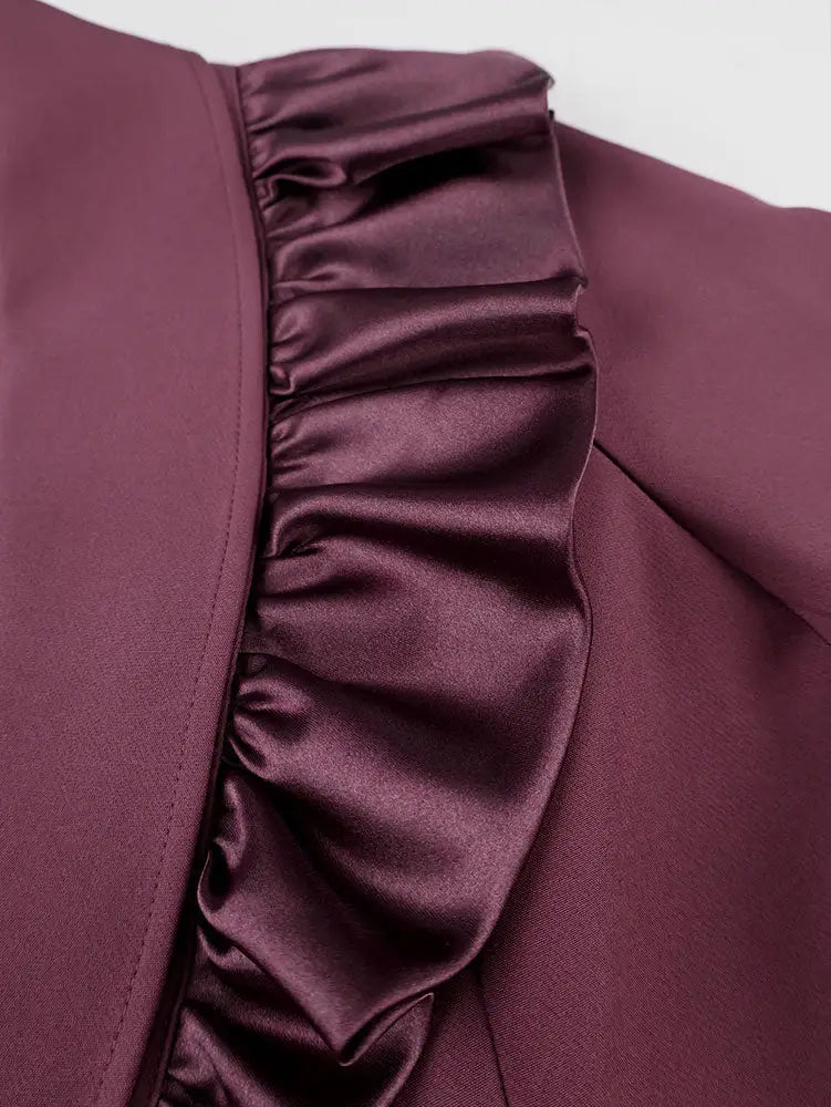 AOMEIDRESS Elegant Blazer Satin Ruffle Long Sleeve Business Jacket