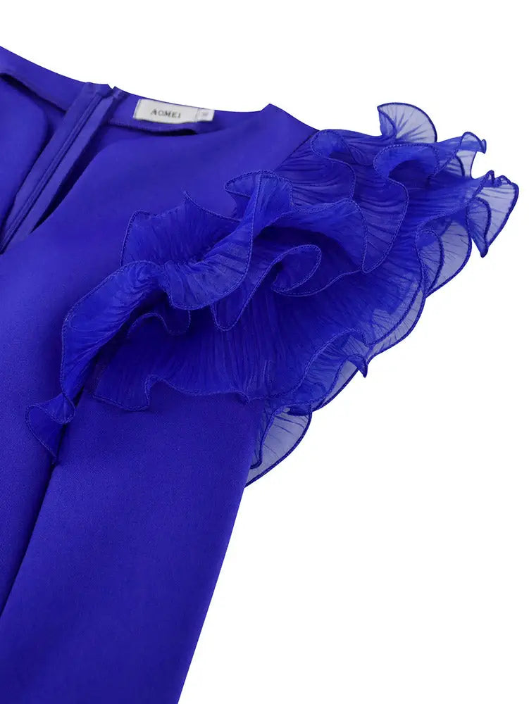 AOMEIDRESS Elegant Bodycon Dress Ruffled Sleeves Fishtails Hem Party