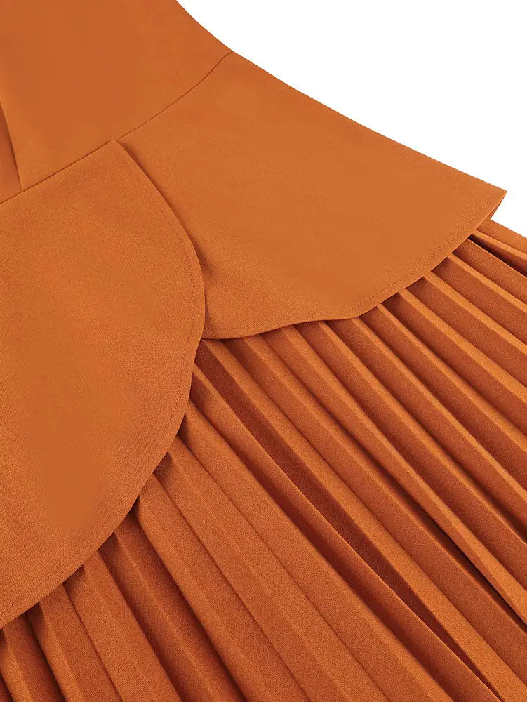 AOMEIDRESS Elegant Brown A Line Pleated Dress Peplum with Belted