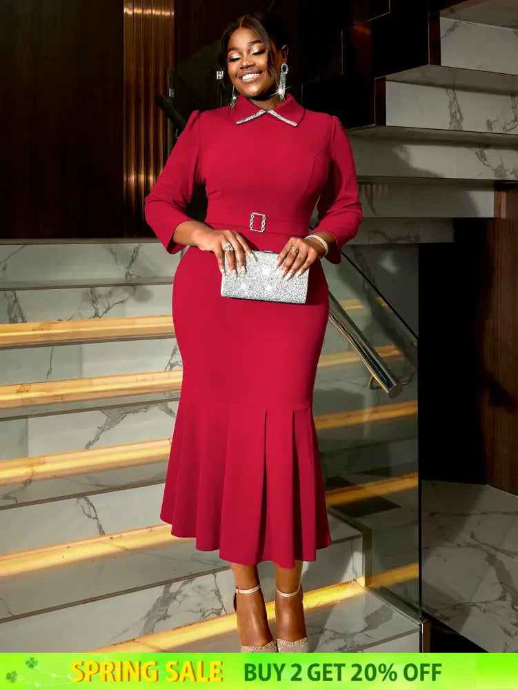 AOMEIDRESS Elegant Church Dresses for Women Mermaid Long Sleeves Red / S