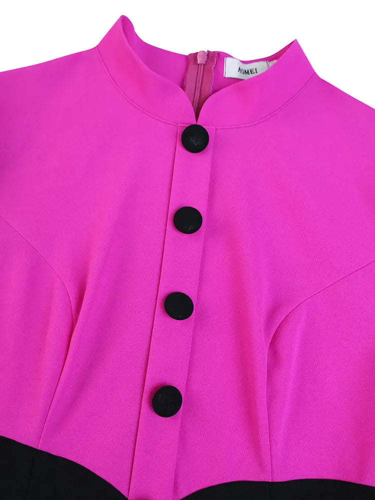 AOMEIDRESS Elegant Color Block Dress with Puff Sleeve For Party Office