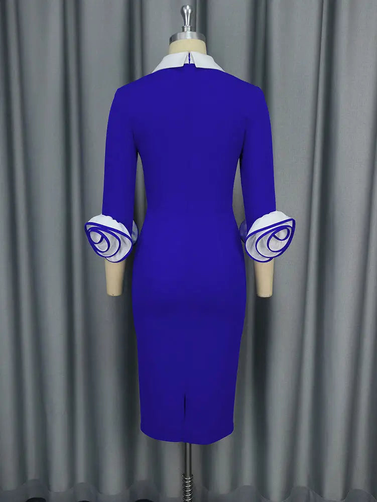 AOMEIDRESS Elegant Colorblock Dress Long Sleeve Office Church Wear