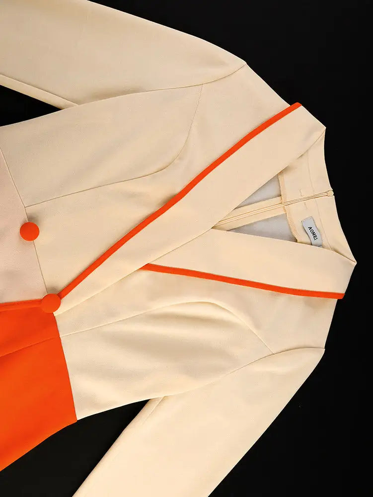 AOMEIDRESS Elegant Colorblock Dress Slim Party Office Lady Gowns