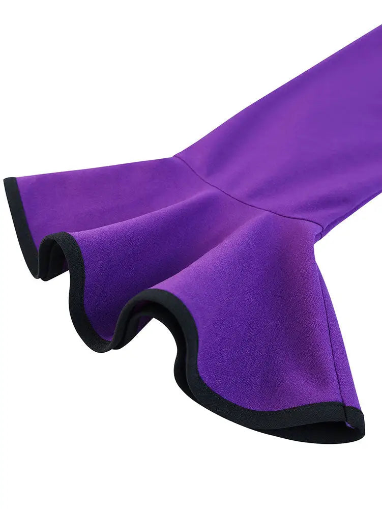 AOMEIDRESS Elegant DarkPurple Mesh Dress Flare Sleeve for Party Church