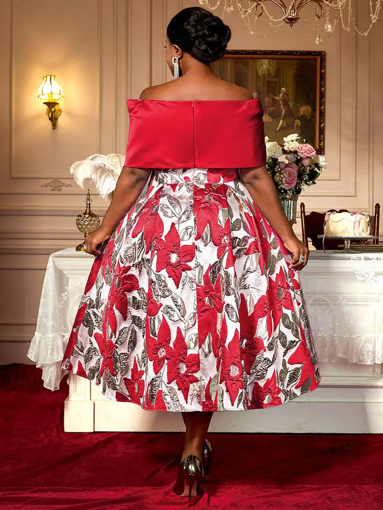 AOMEIDRESS Elegant Jacquard A Line Wedding Guests Dresses Slash Neck