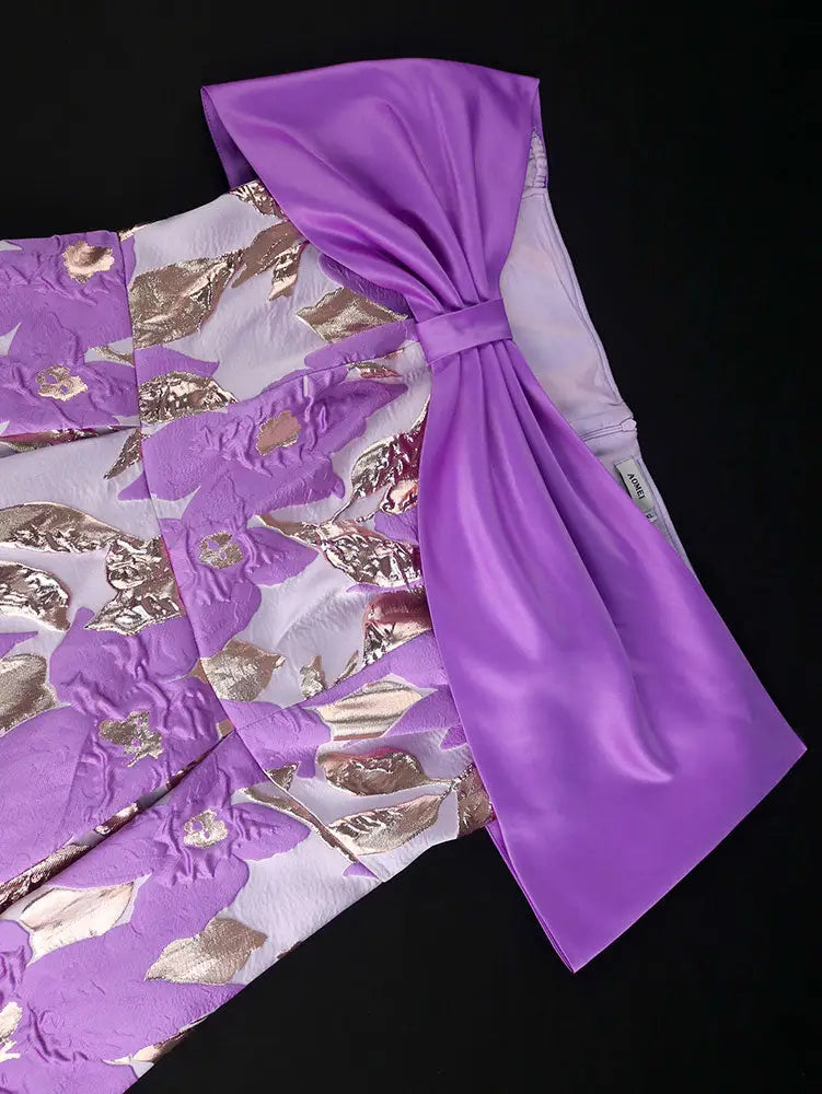 AOMEIDRESS Elegant Jacquard A Line Wedding Guests Dresses Slash Neck