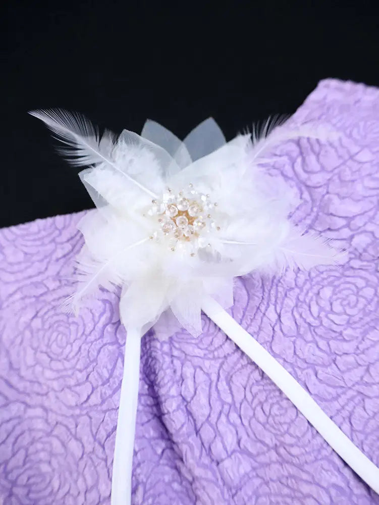 AOMEIDRESS Elegant Jacquard Cape Sleeve Dress with Feather Decoration