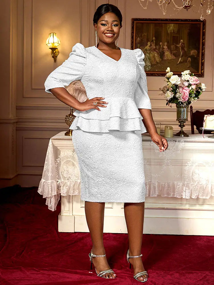 AOMEIDRESS Elegant Jacquard Package Hip Dresses For Wedding Guests