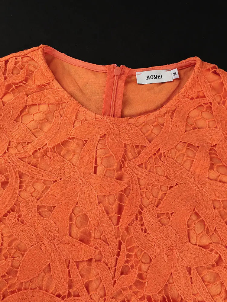 AOMEIDRESS Elegant Lace Two Piece Set Short Sleeve Top Wide Leg Pants