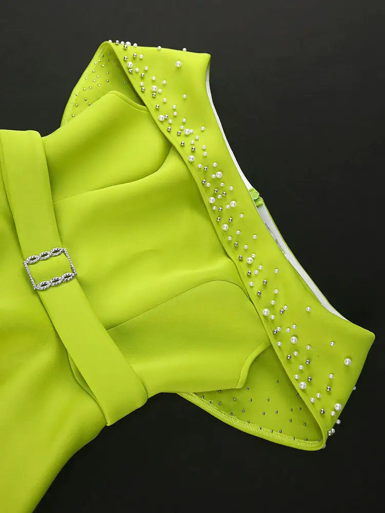 AOMEIDRESS Elegant Luxury Wedding Guest Dress Shiny Beaded Slash Neck