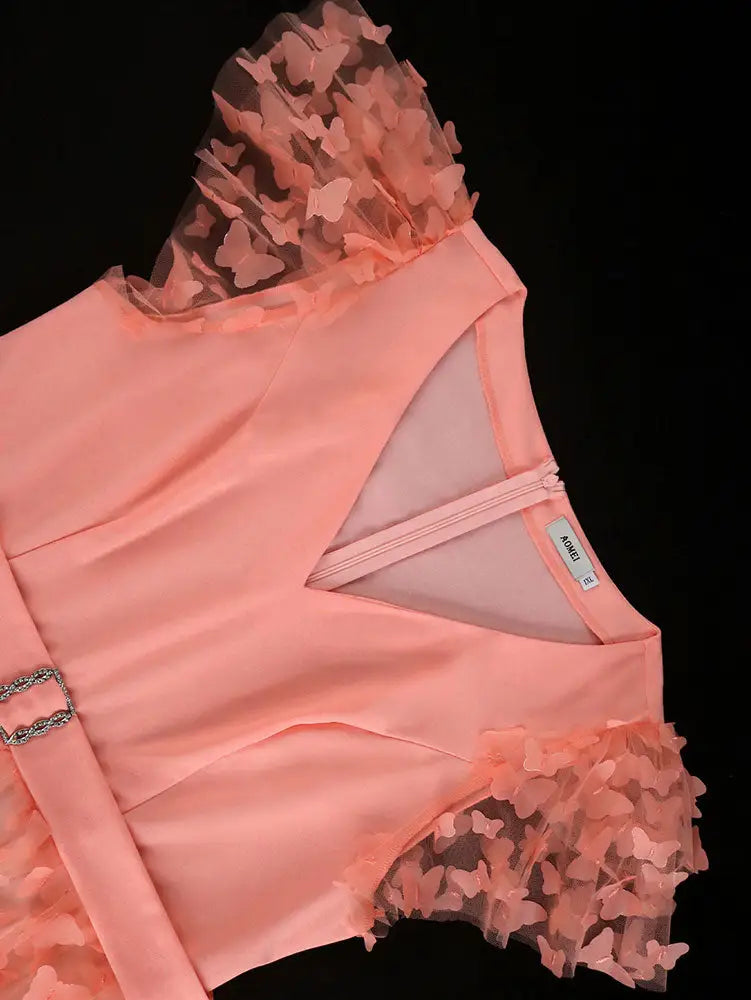 AOMEIDRESS Elegant Maxi A Line Party Dress 3D Butterfly Waist Belt