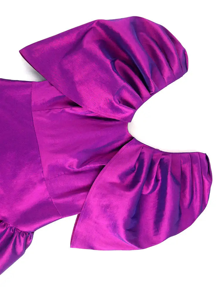 AOMEIDRESS Elegant Maxi A Line Puff Sleeve Dress For Wedding Guest