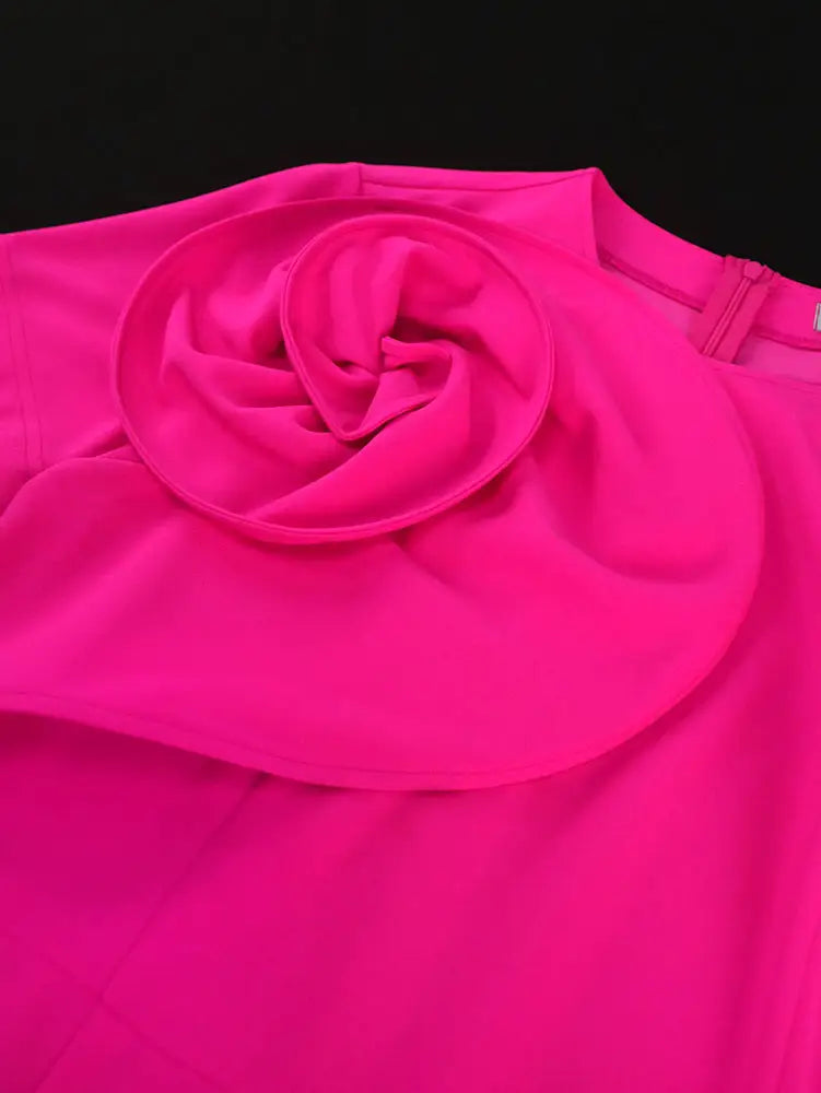 AOMEIDRESS Elegant Maxi Package Hip Party Dress With 3D Flower O Neck