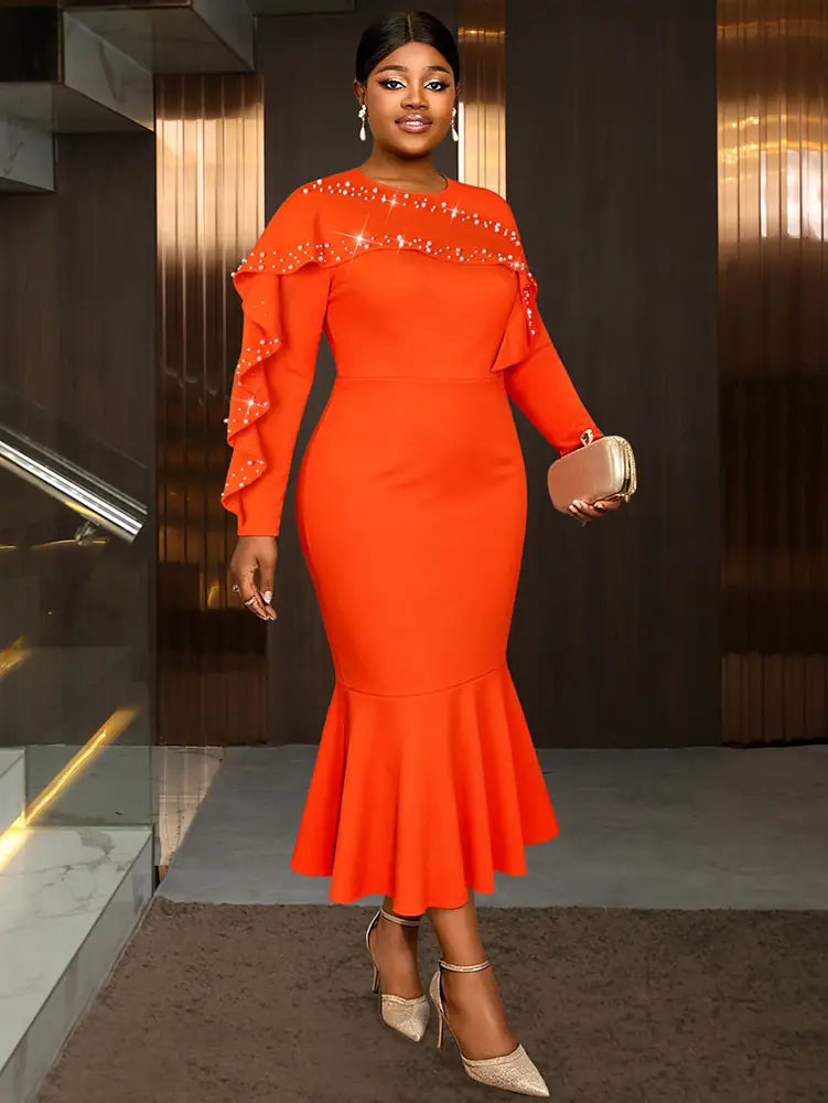 AOMEIDRESS Elegant Mermaid Dress O Neck Ruffles Events Party Gowns