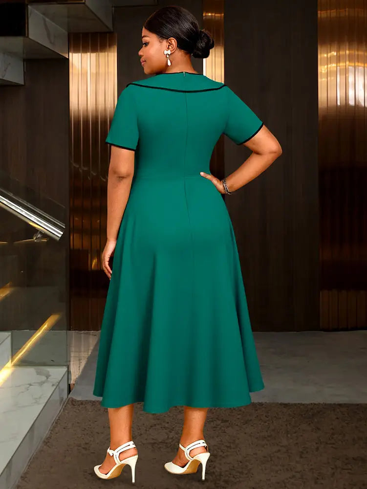 AOMEIDRESS Elegant Midi A Line Church Dress O Neck With Bow Pleated