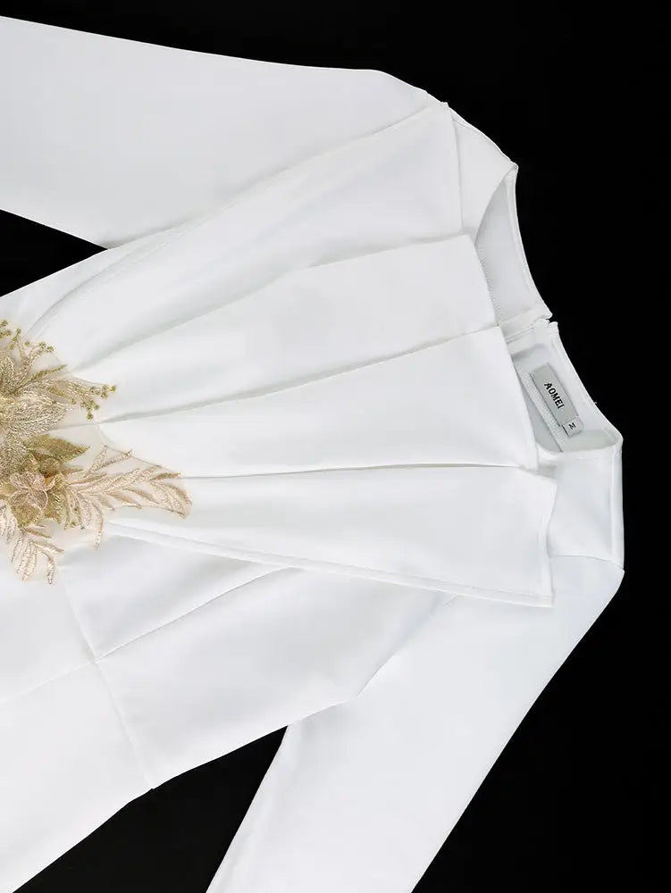 AOMEIDRESS Elegant Midi Embroidery Church Dress Long Sleeve O Neck