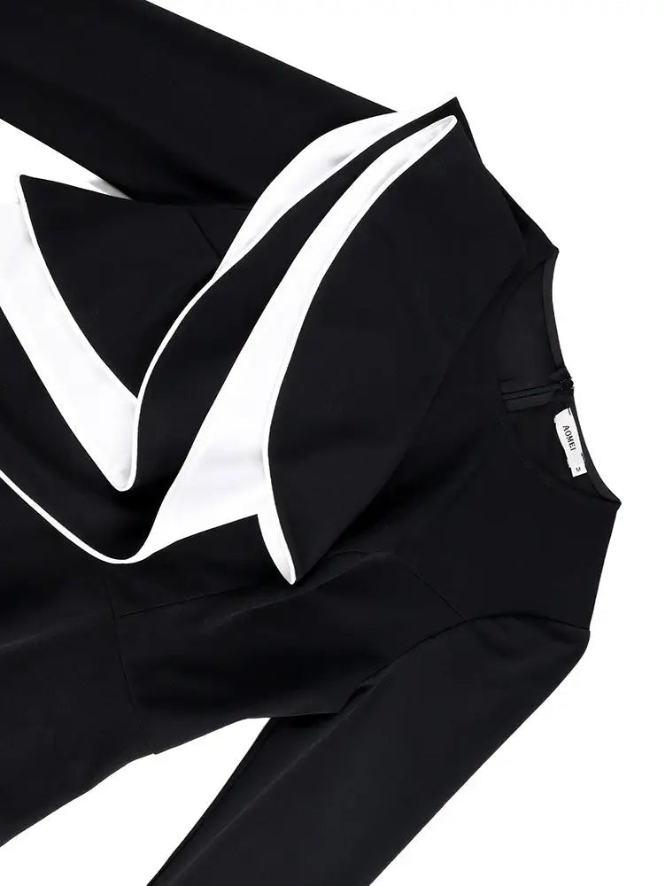 AOMEIDRESS Elegant Office Two Piece Set Long Sleeve Tops Flared Pants