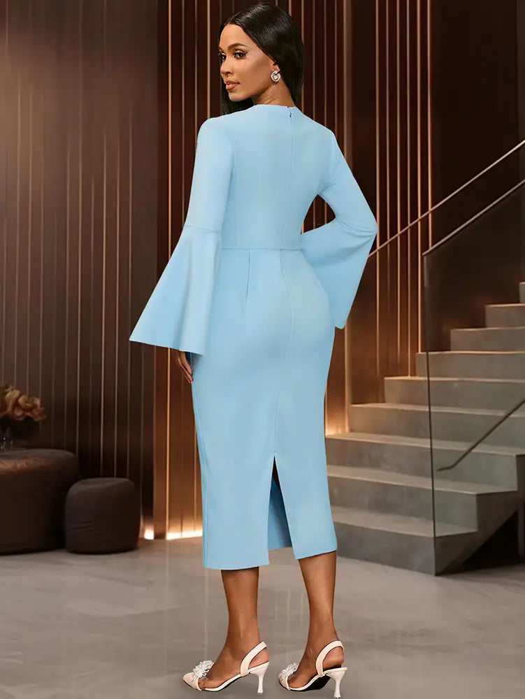 AOMEIDRESS Elegant Package Hip Dress Sweetheart Neck Flare Sleeves