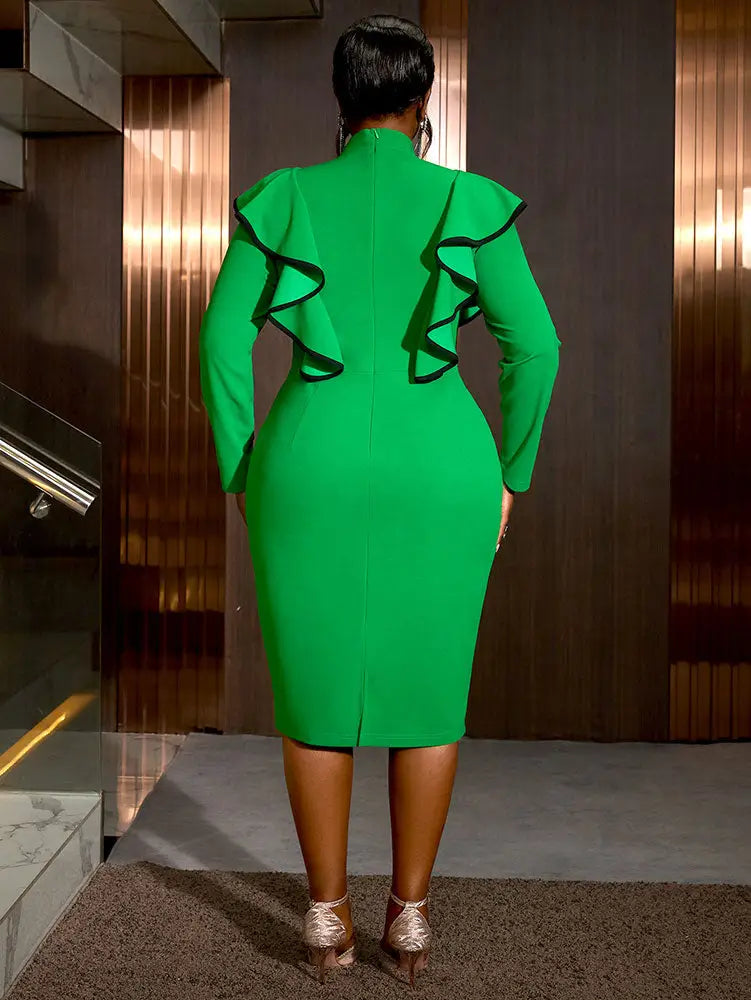 AOMEIDRESS Elegant Package Hip Ruffle Dress With Bow Slit For Party