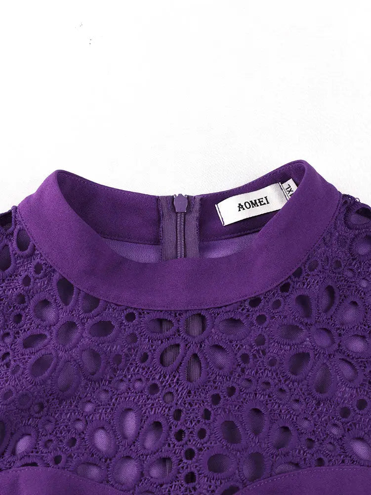 AOMEIDRESS Elegant Peplum Lace Dress with Long Sleeve for Party Church