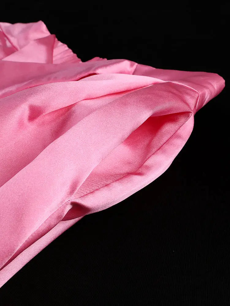 AOMEIDRESS Elegant Pink Satin A Line Skirt High Waist with Bow Detail