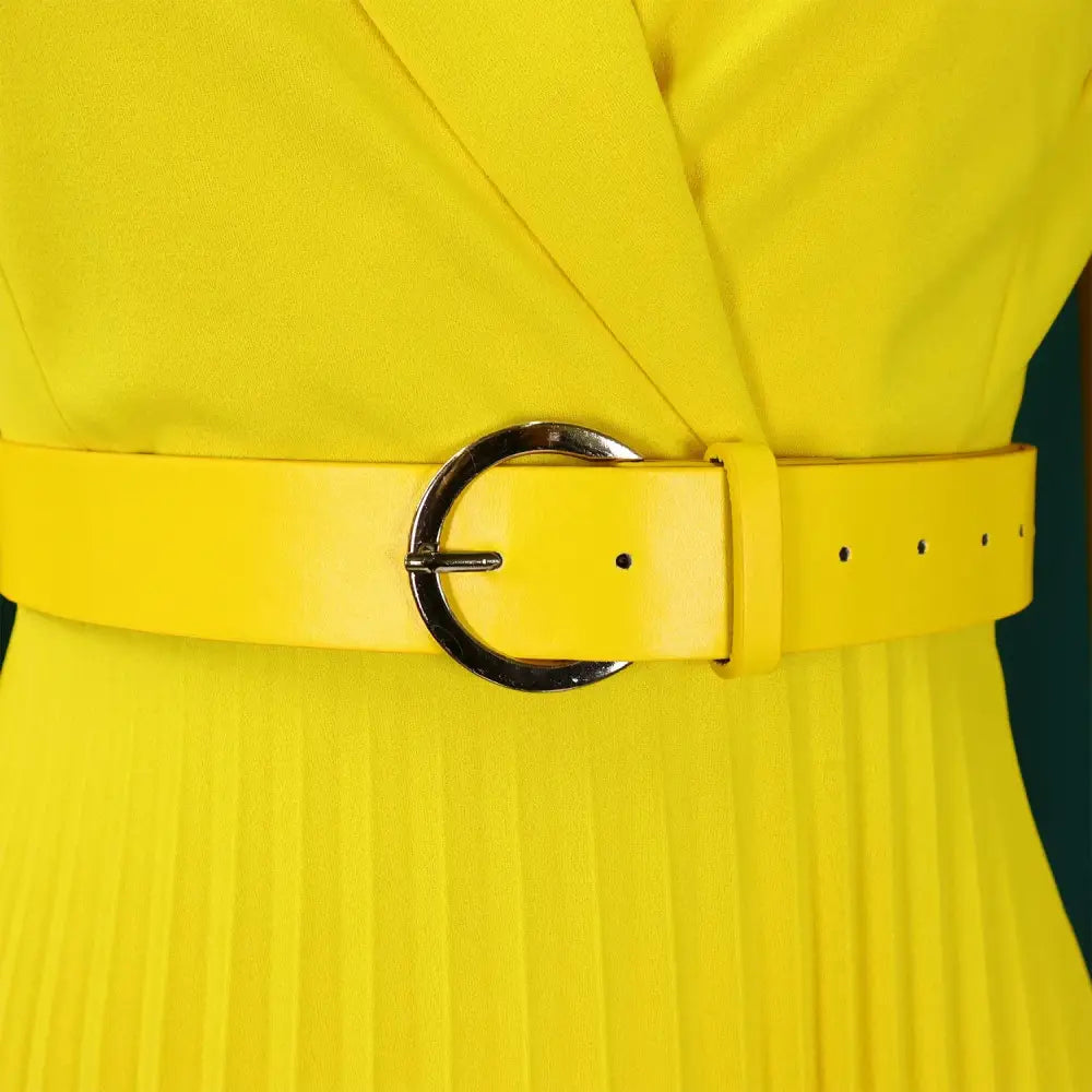 AOMEIDRESS Elegant Pleated Dress Notched Collar Wrist Sleeve Color Block