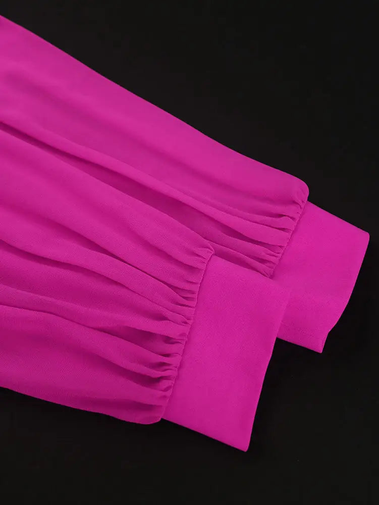 AOMEIDRESS Elegant Pleated Tassel Dress For Evening Long Sheer Sleeve