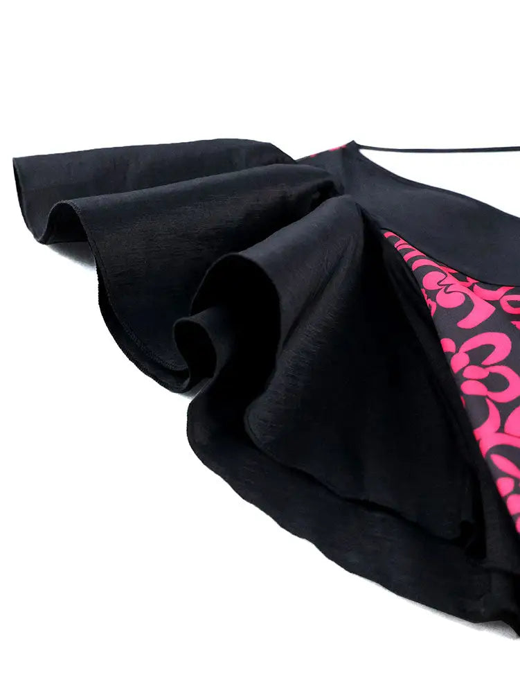 AOMEIDRESS Elegant Print Party Church Dress with Short Ruffle Sleeve