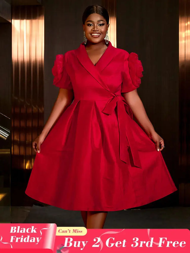 AOMEIDRESS Elegant Red A Line Dress for Christmas Wedding Puff Sleeve Red / S