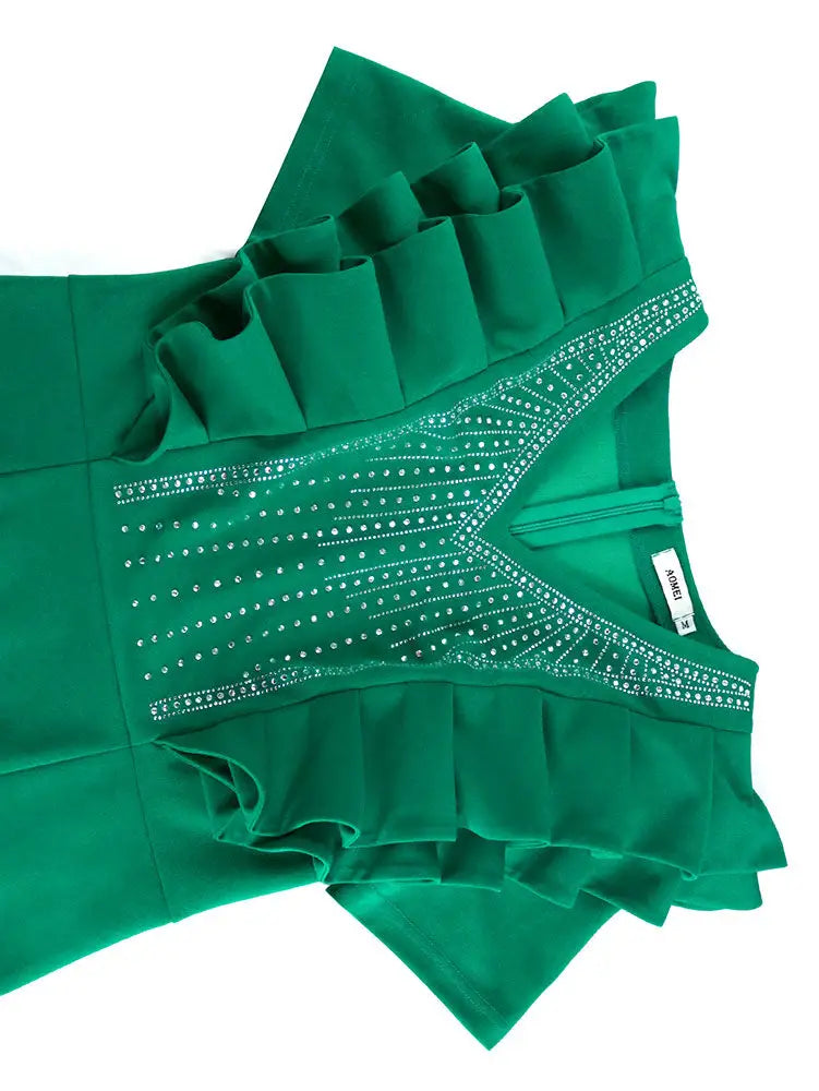 AOMEIDRESS Elegant Rhinestone Package Hip Slit Dress For Wedding Guest