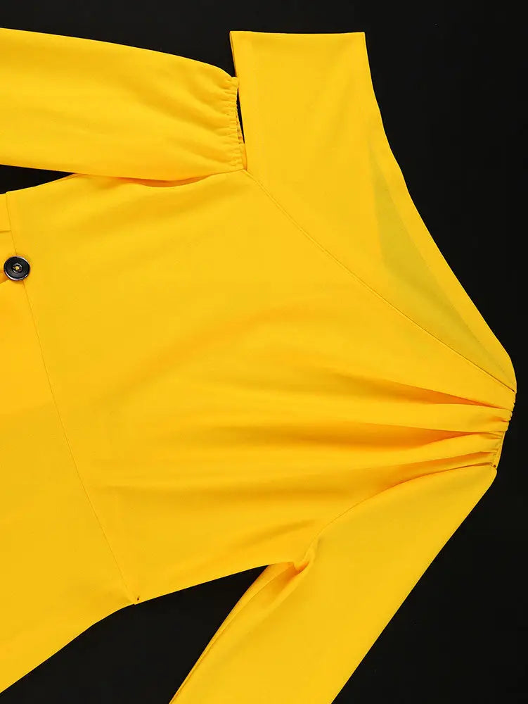 AOMEIDRESS Elegant Slash Neck Pleated Dress Long Sleeve Casual Outfit