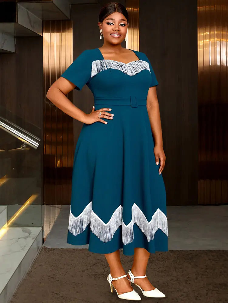 AOMEIDRESS Elegant Tassel A Line Midi Pleated Dresses For Church