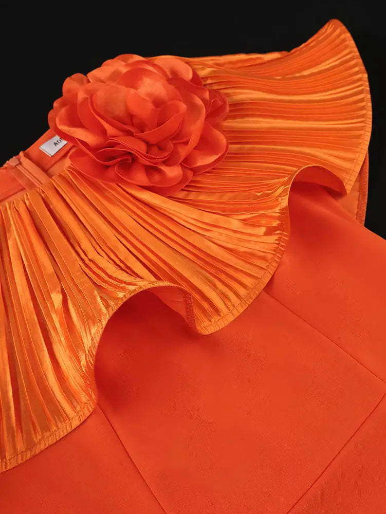 AOMEIDRESS Elegant Wedding Evening Dress with 3D Flower Pleated Cape