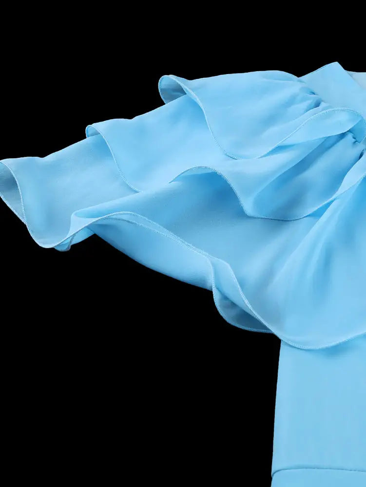 AOMEIDRESS Elegant Wedding Guest Dress V Neck Butterfly Sleeve Ruffle