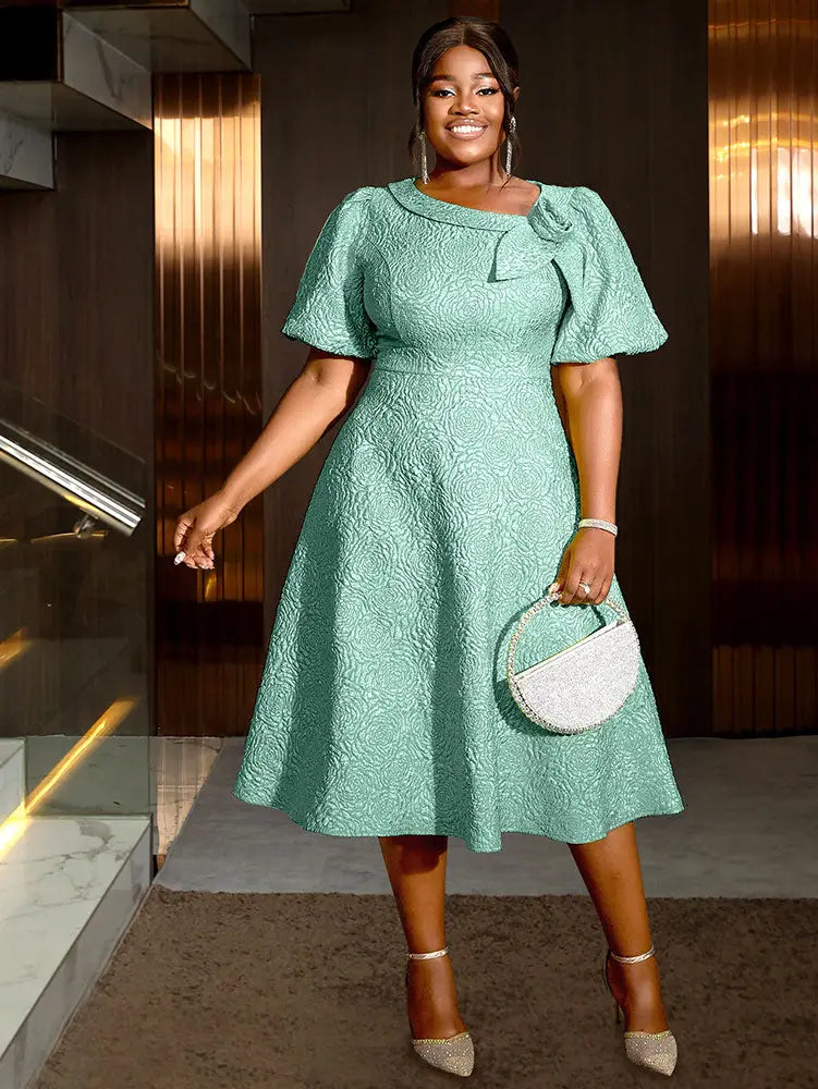 AOMEIDRESS Elegant Wedding Guest Dresses Jacquard A Line 3D Flower LightGreen / S