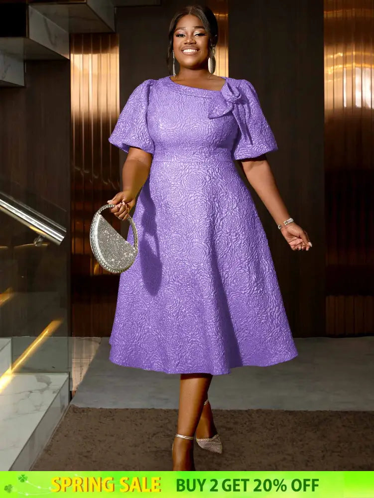 AOMEIDRESS Elegant Wedding Guest Dresses Jacquard A Line 3D Flower Purple / S