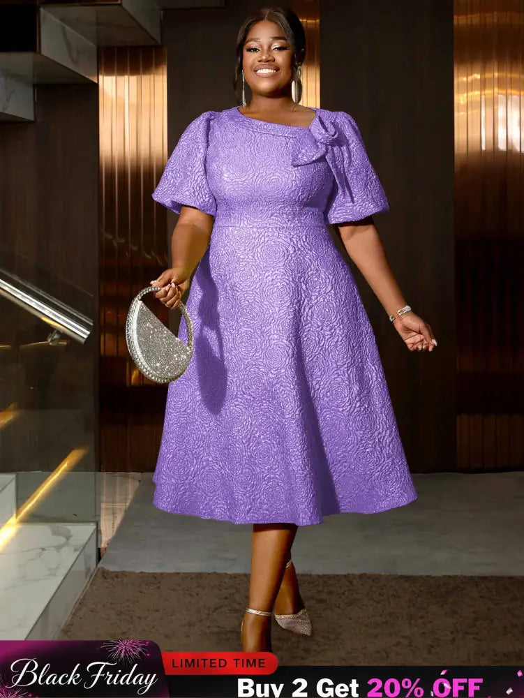 AOMEIDRESS Elegant Wedding Guest Dresses Jacquard A Line 3D Flower Purple / S