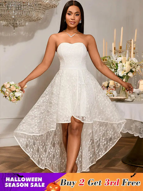 AOMEIDRESS Elegant White A Line Lace Strapless Dress For Bridal Shower White / S