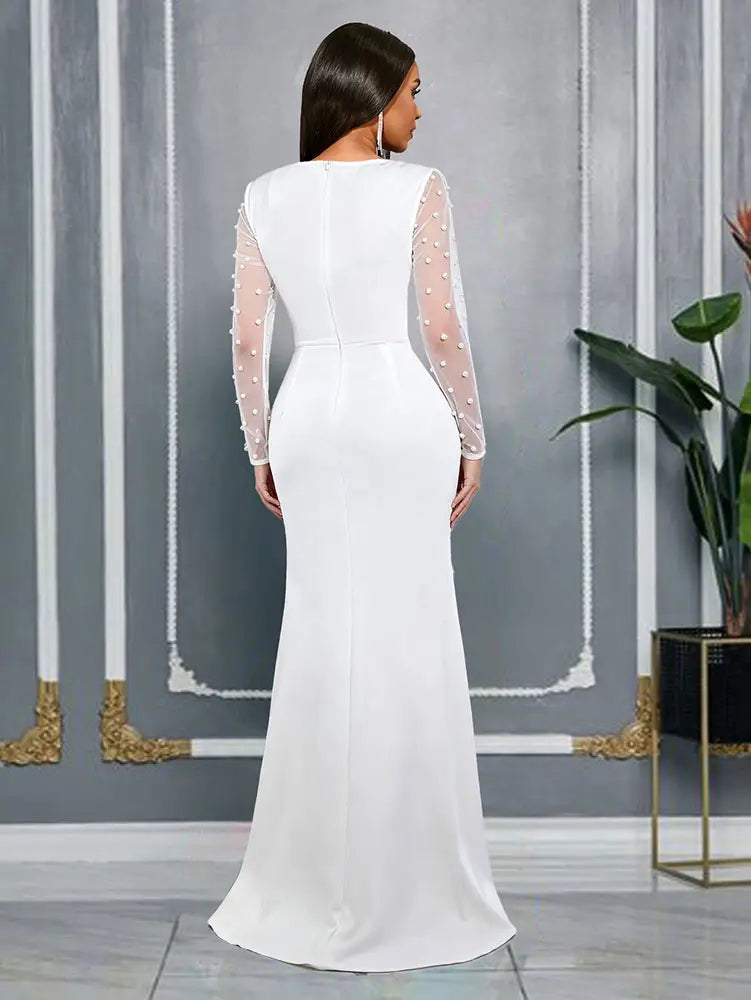 AOMEIDRESS Elegant White Beading Dress 3D Flower For Bridal Shower