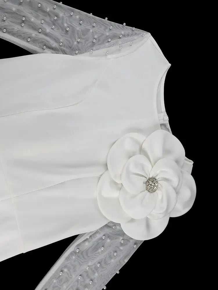 AOMEIDRESS Elegant White Beading Dress 3D Flower For Bridal Shower