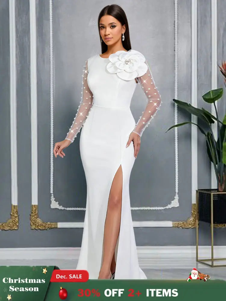 AOMEIDRESS Elegant White Beading Dress 3D Flower For Bridal Shower WT / S