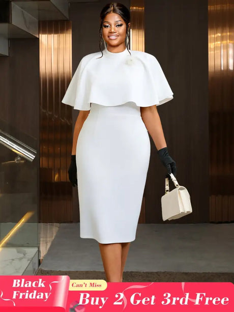 AOMEIDRESS Elegant White Cape Sheath Dresses for Graduation Day White / 0XL