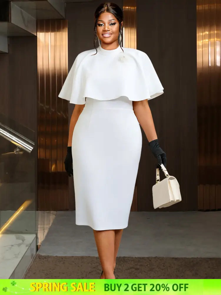 AOMEIDRESS Elegant White Cape Sheath Dresses for Graduation Day White / 0XL