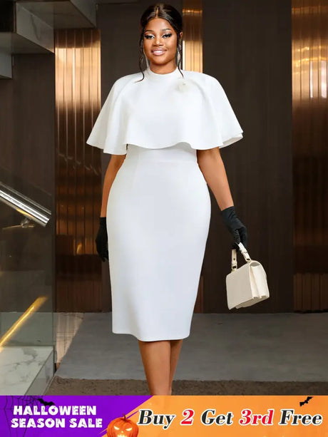 AOMEIDRESS Elegant White Cape Sheath Dresses for Graduation Day White / 0XL