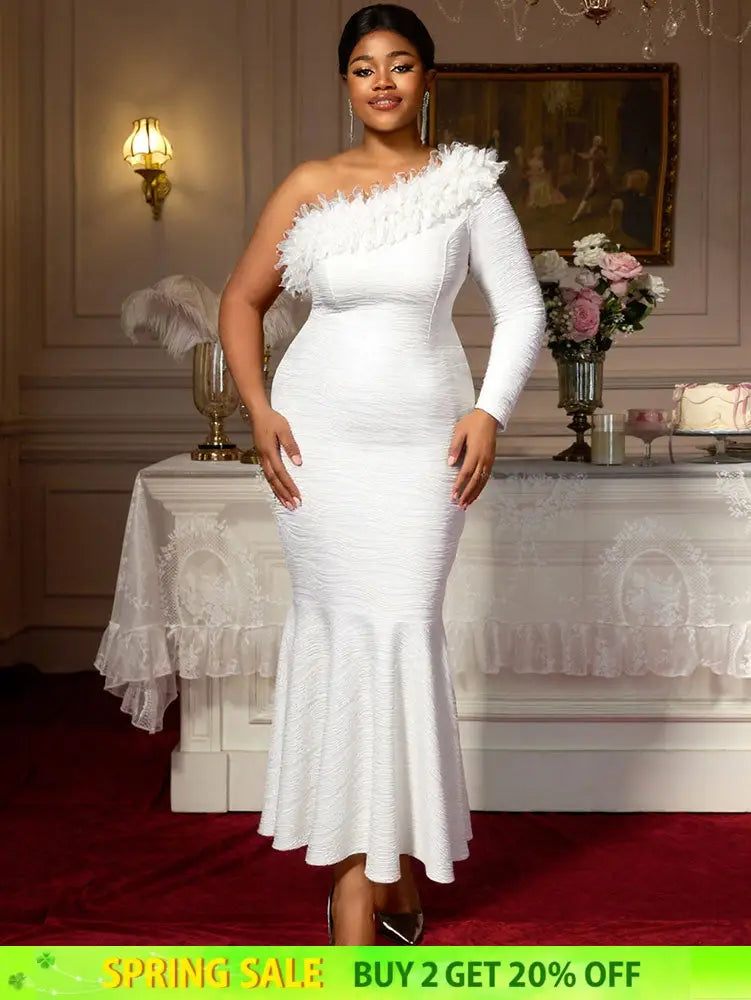 AOMEIDRESS Elegant White One Shoulder Mermaid Dress for Bridal Shower