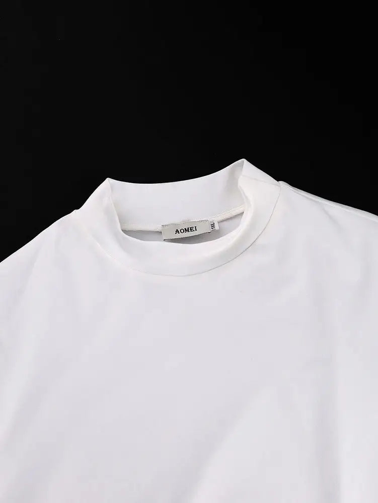 AOMEIDRESS Elegant White Tops Half High Neck with Long Flare Sleeve