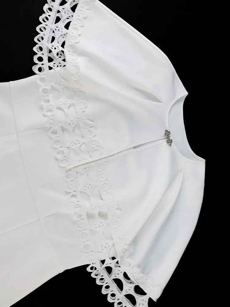 AOMEIDRESS Elegant White Two Pieces Set with Lace Cape for Party